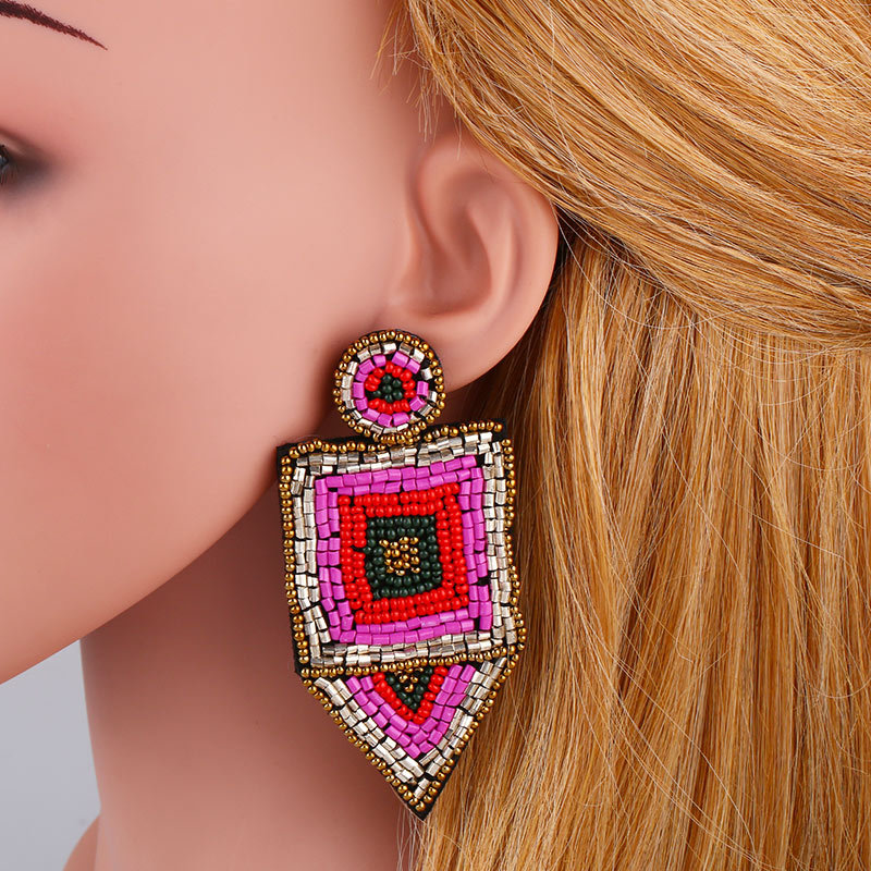 New Fashion Bohemian Fashion Long Earrings Retro Rice Bead Earrings Wholesale display picture 5