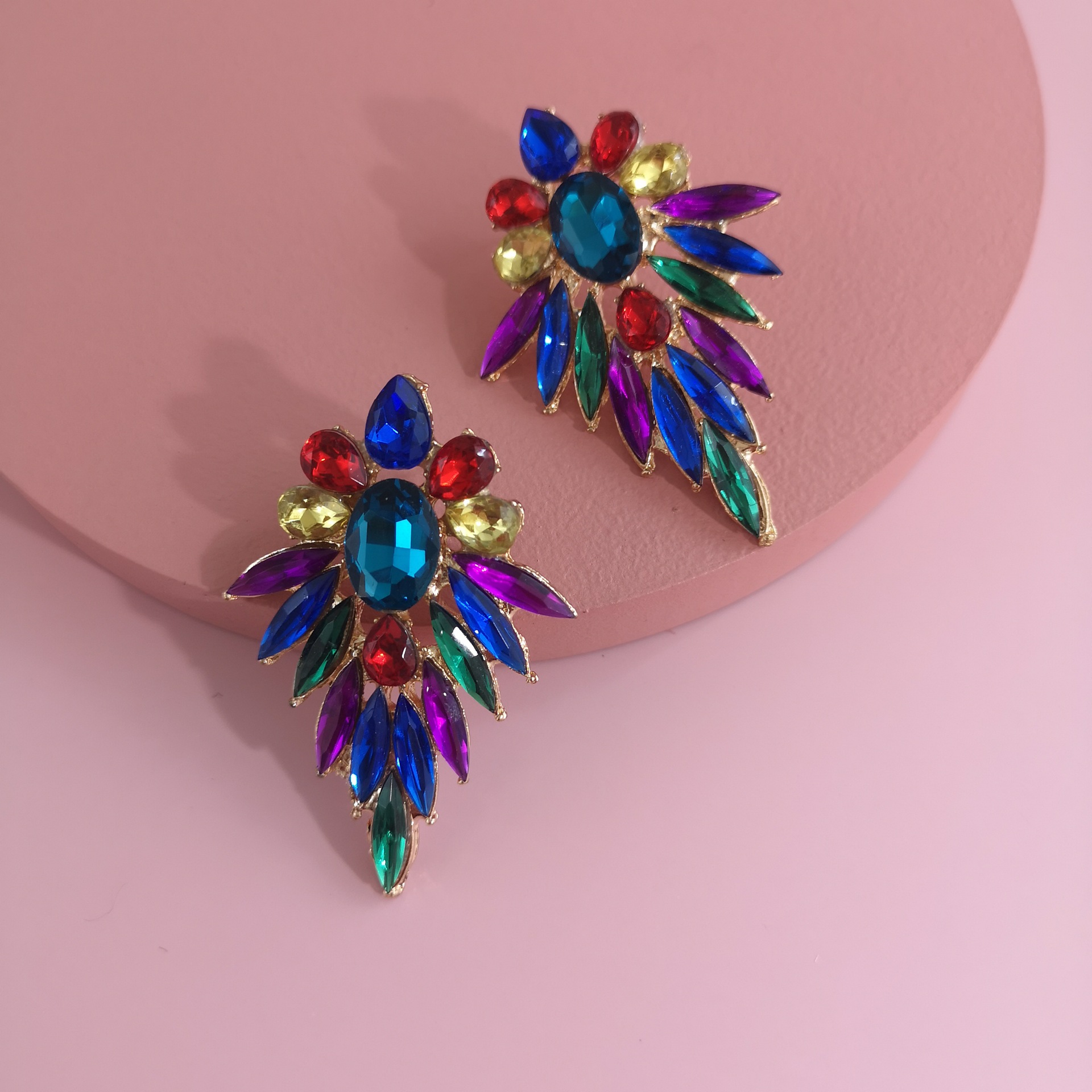 New Fashion Geometric Retro Colored Flower Earrings Wholesale display picture 3