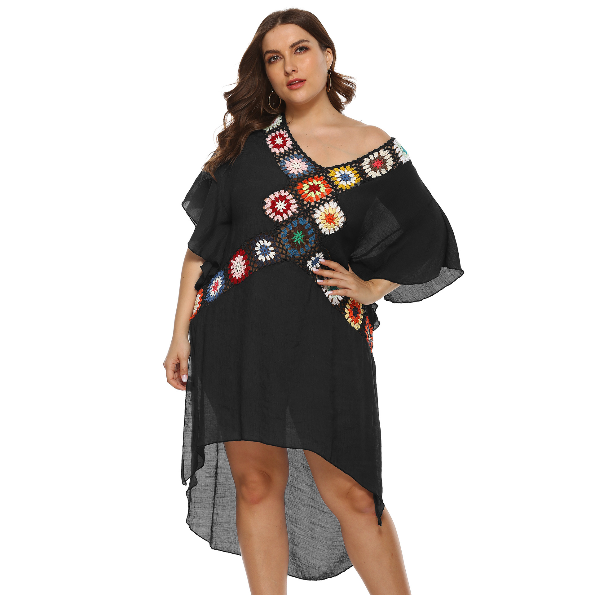 Plus size crochet flower stitching beach dress  NSOY26804