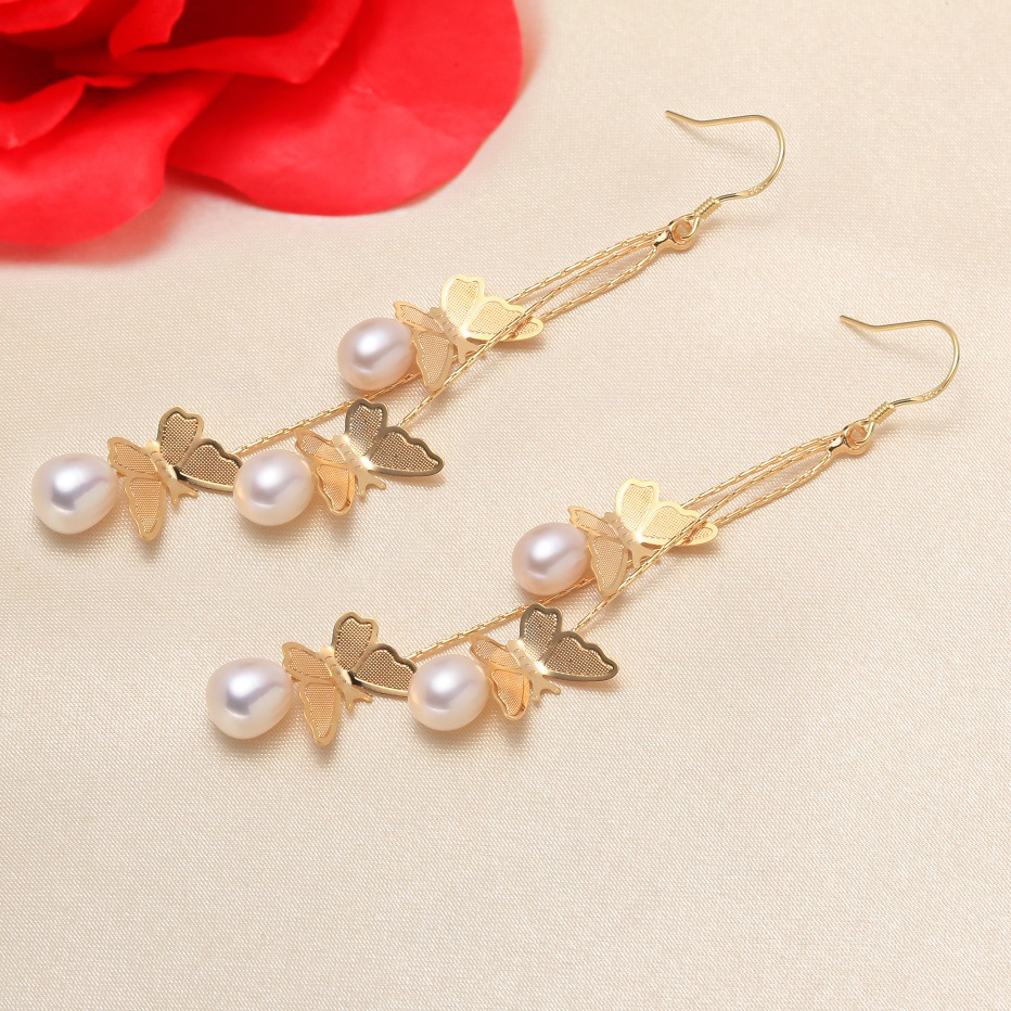 Water Droplets Pattern 1 Pair Freshwater Pearl Copper Freshwater Pearl Water Droplets Drop Earrings