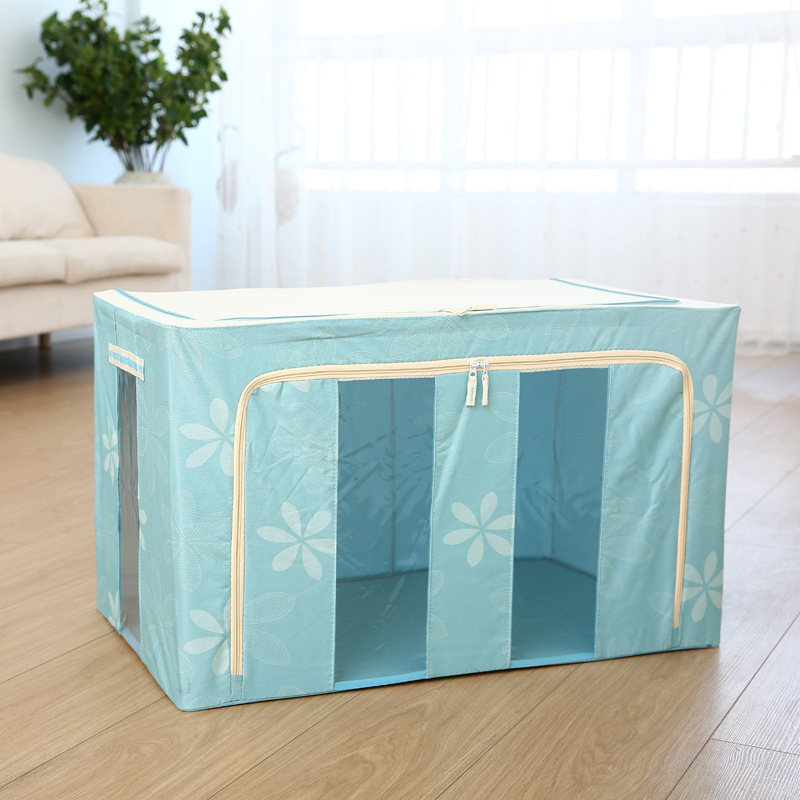 厂家直销牛津布PE收纳箱钢架防水折叠储物箱大号装衣服搬家整理箱