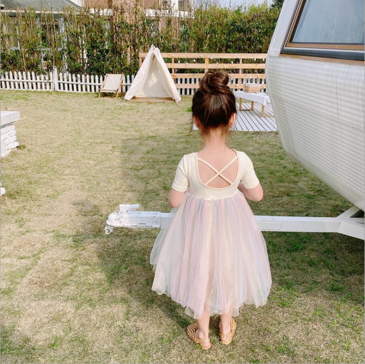 韩版童装 2021童装夏款连衣裙女童公主裙 蓬蓬纱露背儿童连衣裙