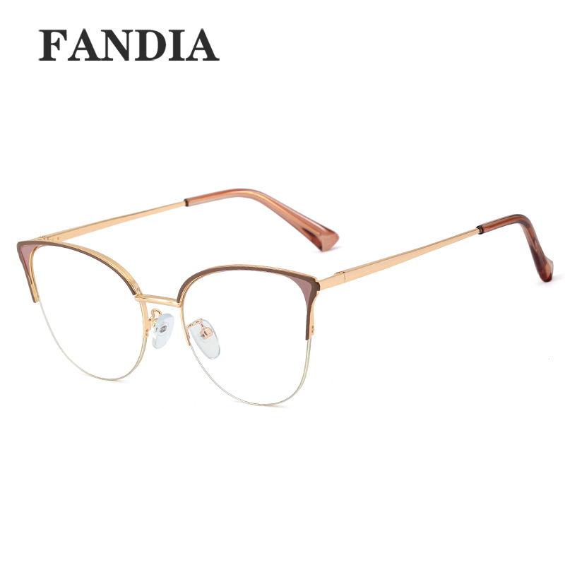95776 nuevo medio marco de la moda de las mujeres gafas lisas europeos y americanos populares anti-azul gafas de luz gafas de miopía marco de la moda