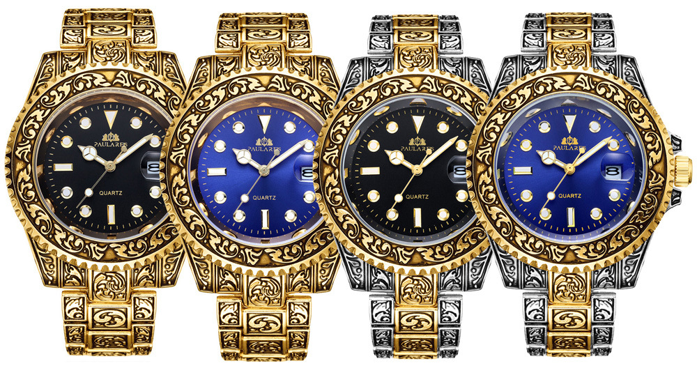 Montre homme à quartz sculptée avec calendrier fantôme d'eau lumineuse MONTRE À QUARTZ_voghion.com