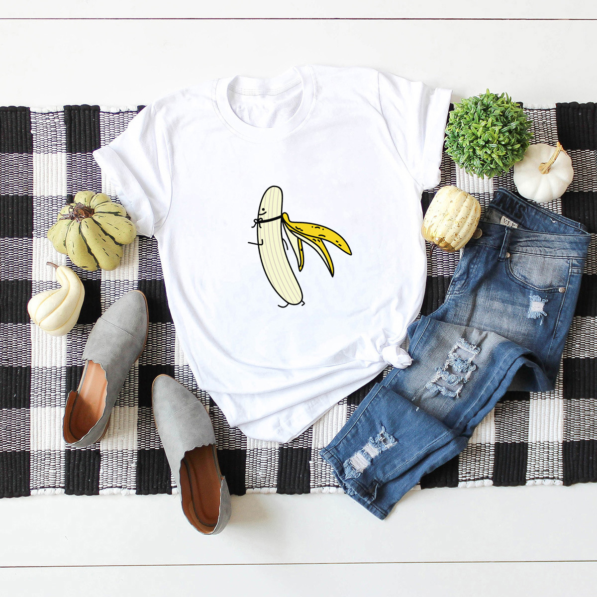 casual will fly banana camiseta de mujer de manga corta NSSN1773