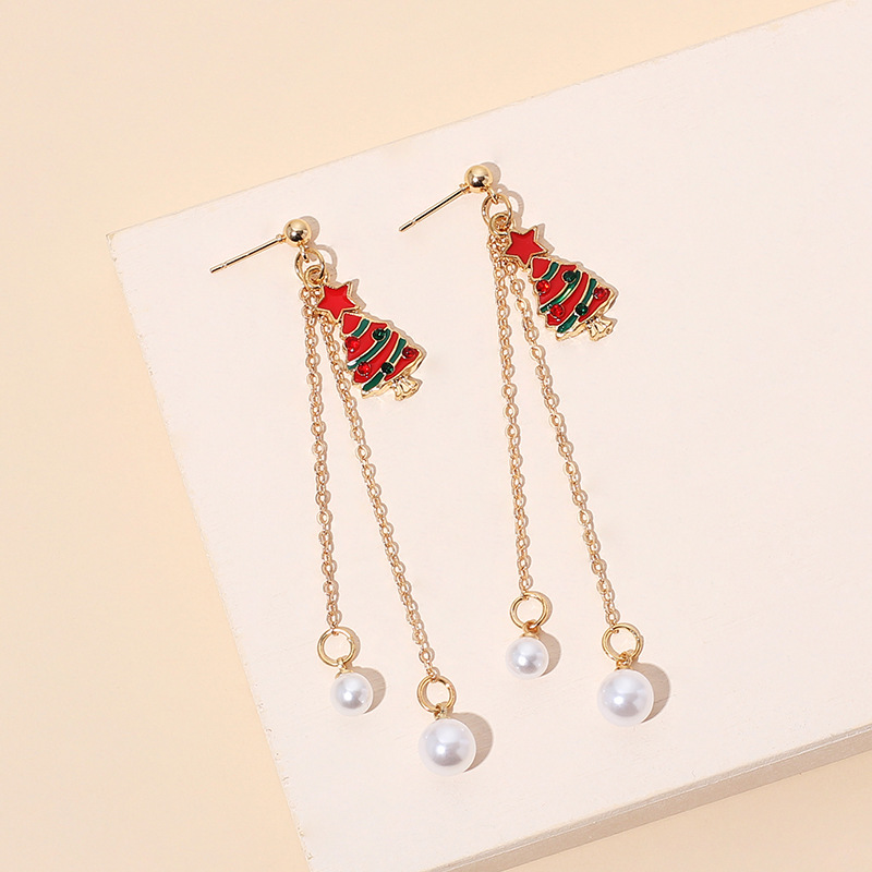 6g Weight Earrings Classification Women'S Gender Christmas Style Christmas Tassel Retro Pearl Earrings 4