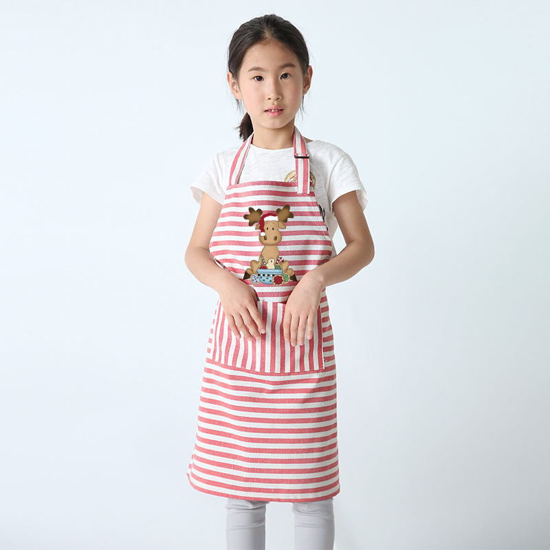 Kindergarten niños de algodón y lino de dibujos animados padre-niño delantal pintura ropa hornear ropa de actividad de Navidad imprimible logotipo colorido