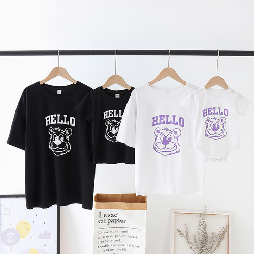 Trendy version of parent-child clothing for a family of three and four baby jumpsuits for a hundred days of western style mother and daughter summer short-sleeved T-shirts