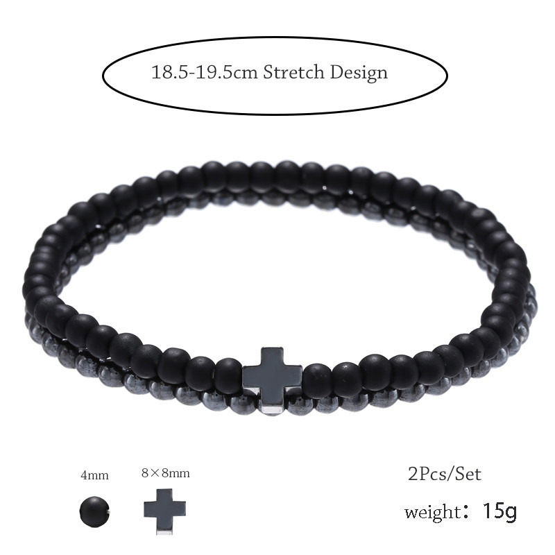 New Fashion Simple 4mm Black Matte Copper Beads Wear Cross Elastic Suit Bracelet display picture 2