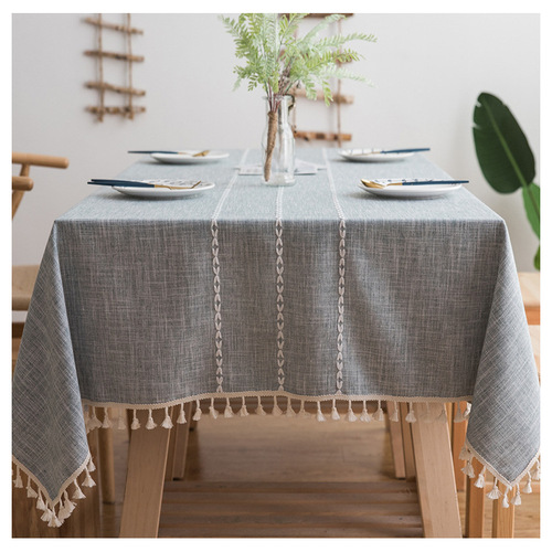 Cross-border simple embroidered cotton and linen table cloth fabric art small fresh rectangular home living room coffee table mat wholesale