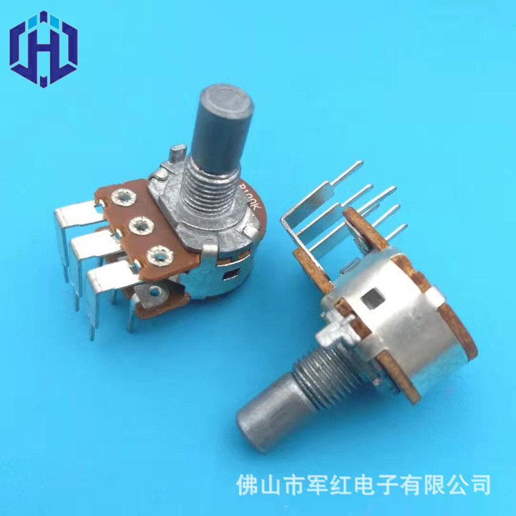 厂家直销wh 148光轴圆轴双联大小弯脚旋转电位器b100kb50k