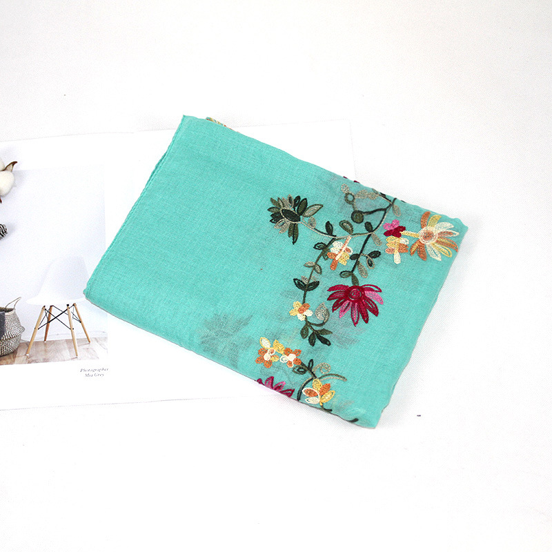 Bohemio bordado de algodón y lino de La Flor bufanda de las mujeres de Nepal viajes estilo étnico bordado bufanda chal