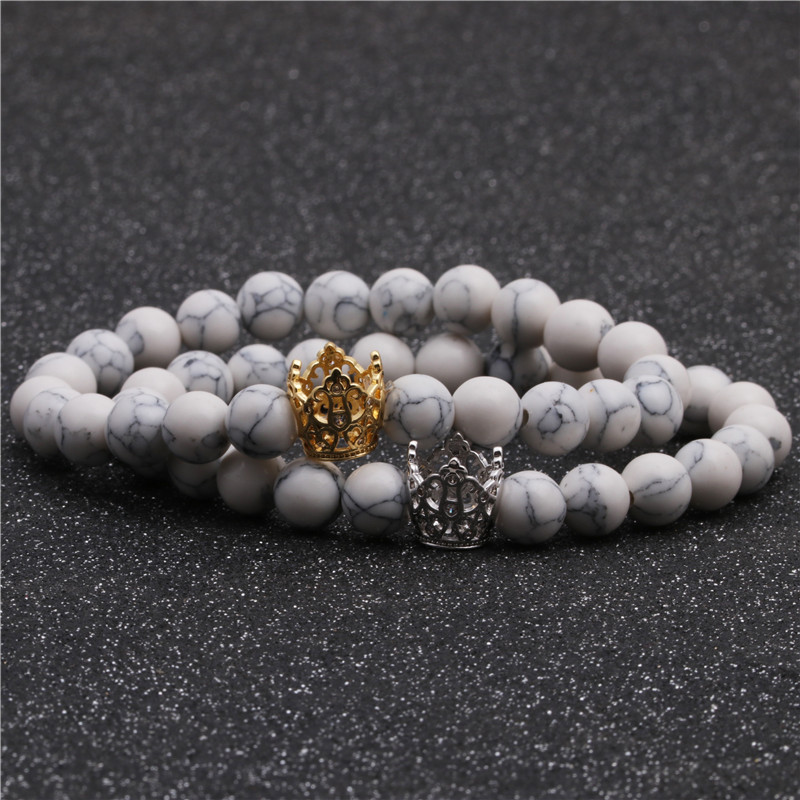 Fashion Copper Crown Beaded Bracelet Tiger Eye Volcanic Stone Crown Bracelet display picture 3