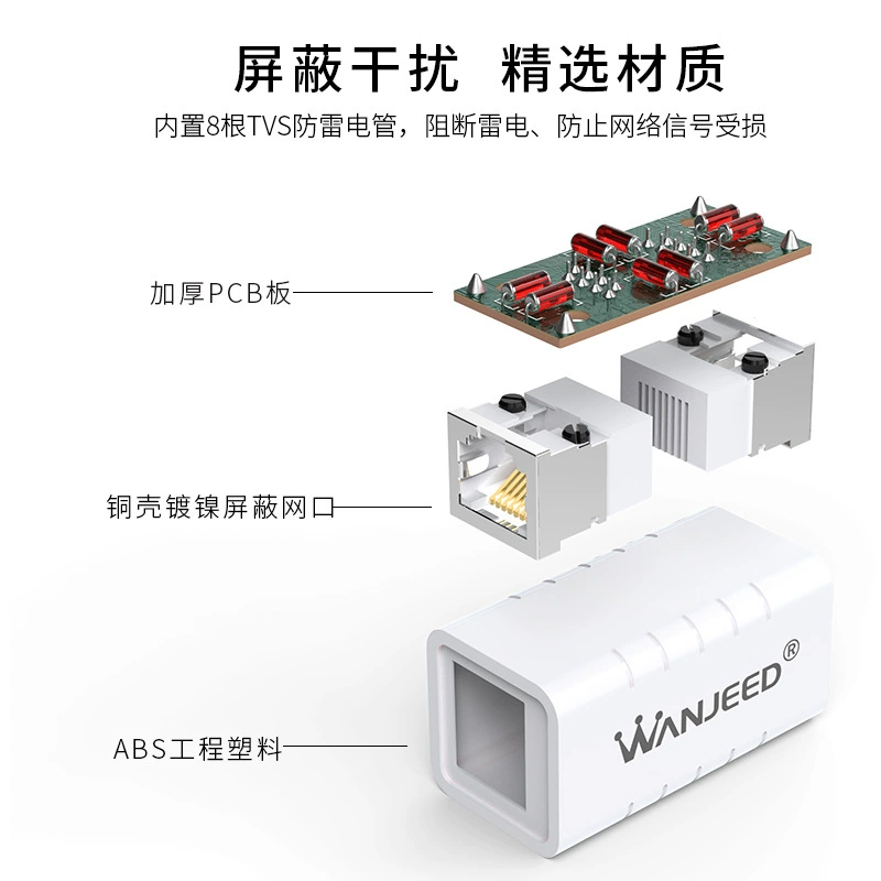 万级 Network direct head five or six general -purpose blocking lightning protection RJ45 network cable crystal head connectors dual -pass header