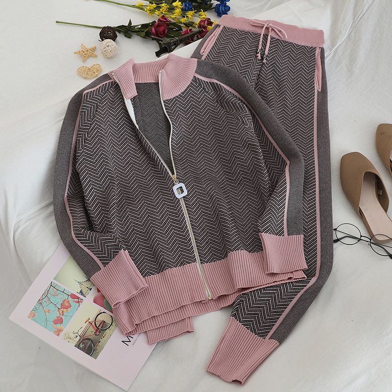 Women's Knitted Jacket And Elasticated Trouser Pant Set For Women_voghion.com