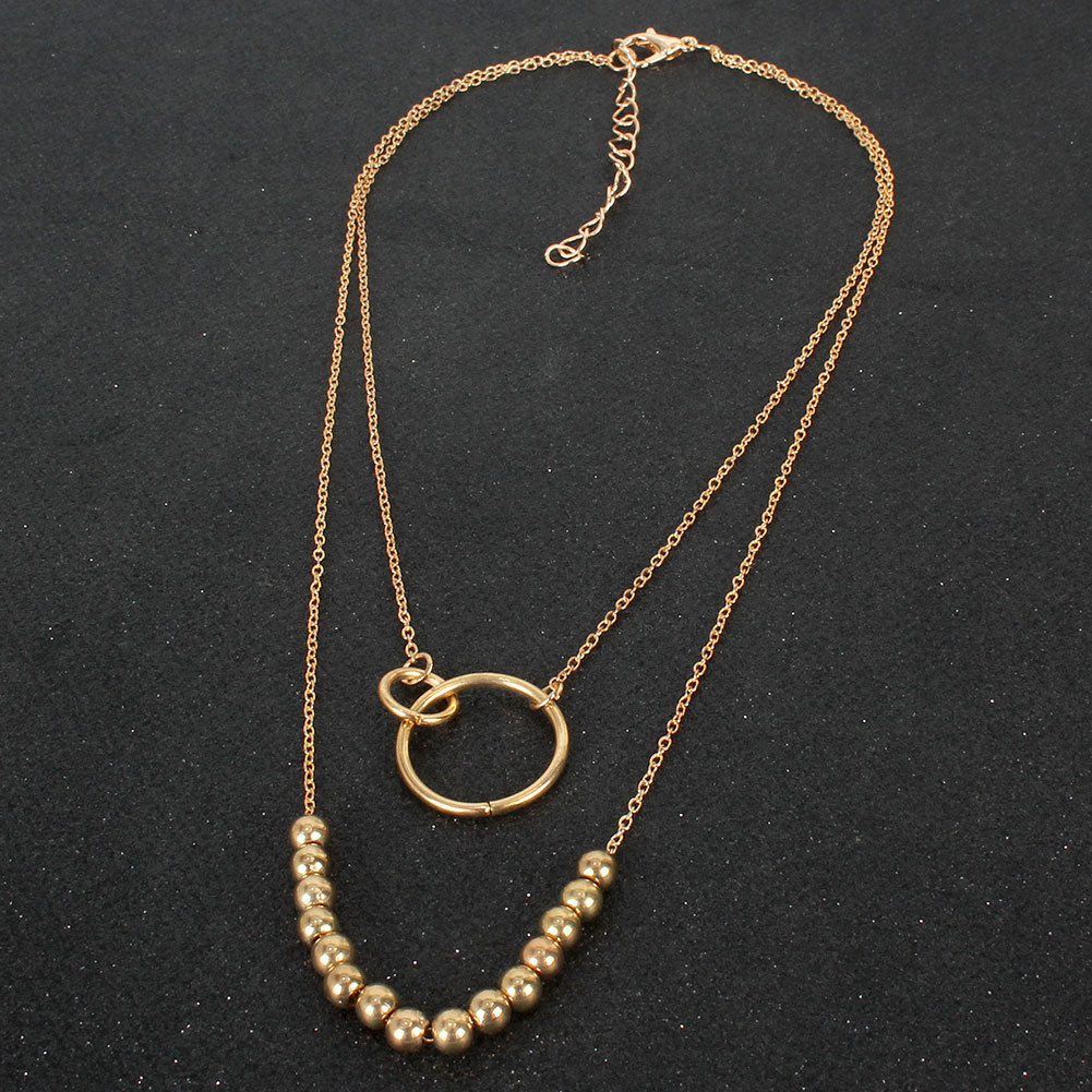 Rétro Exagéré Or Rond Chaîne De Perles Anneau Pendentif Mode Collier Multicouche En Gros display picture 6