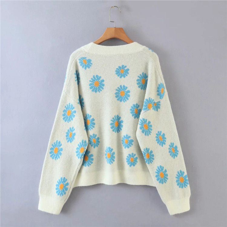 women s Little Daisy Jacquard V-neck Knitted Cardigan nihaostyles clothing wholesale NSSX73238