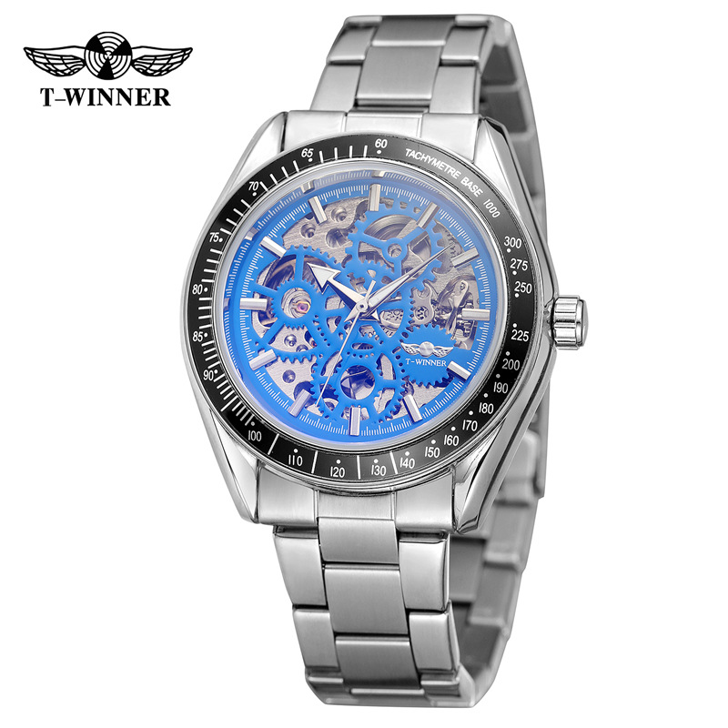 Venta caliente winner8152 hombres casual reloj mecánico automático hueco reloj mecánico correa de acero reloj de los hombres