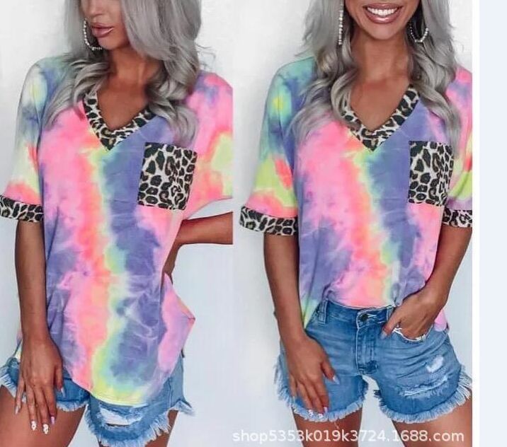 new tie-dye printing rainbow short-sleeved T-shirt NSXZY44511