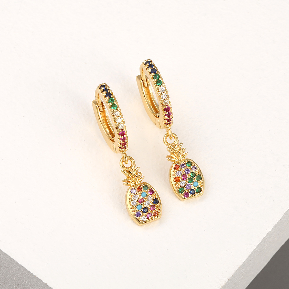 Boucles D&#39;oreilles Ananas Zircon Couleur Cuivre display picture 5