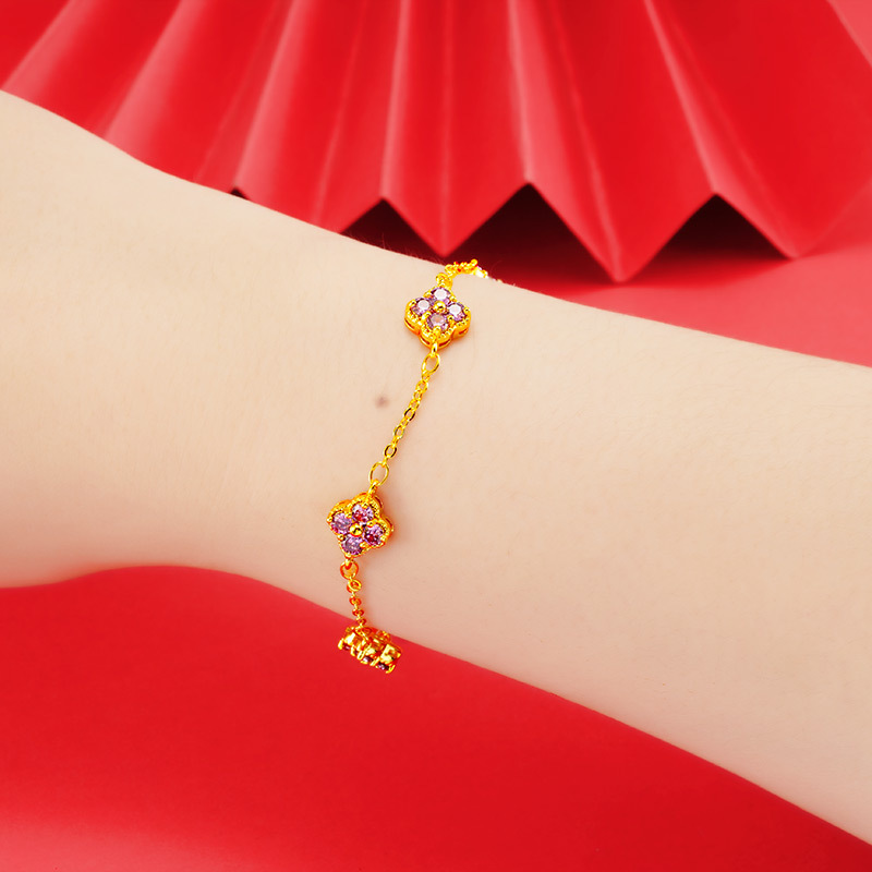 Celebridad en línea moneda europea moda Vietnam arena oro mujer chapado 24K oro tienda misma joyería flor trébol fábrica al por mayor