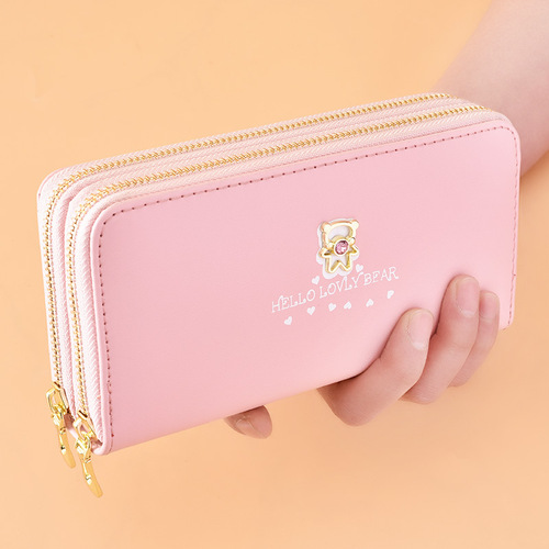 Direct Manufacturer Sales Women's Long Wallet Fashion Wrist Strap Cartoon Women's Bag Double Zipper Large Capacity Mobile Phone Bag
