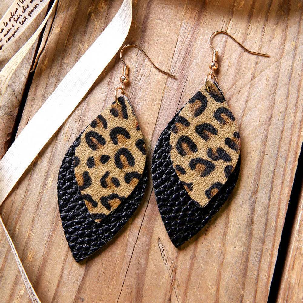 1 Pair Ethnic Style Leopard Pu Leather Drop Earrings display picture 7