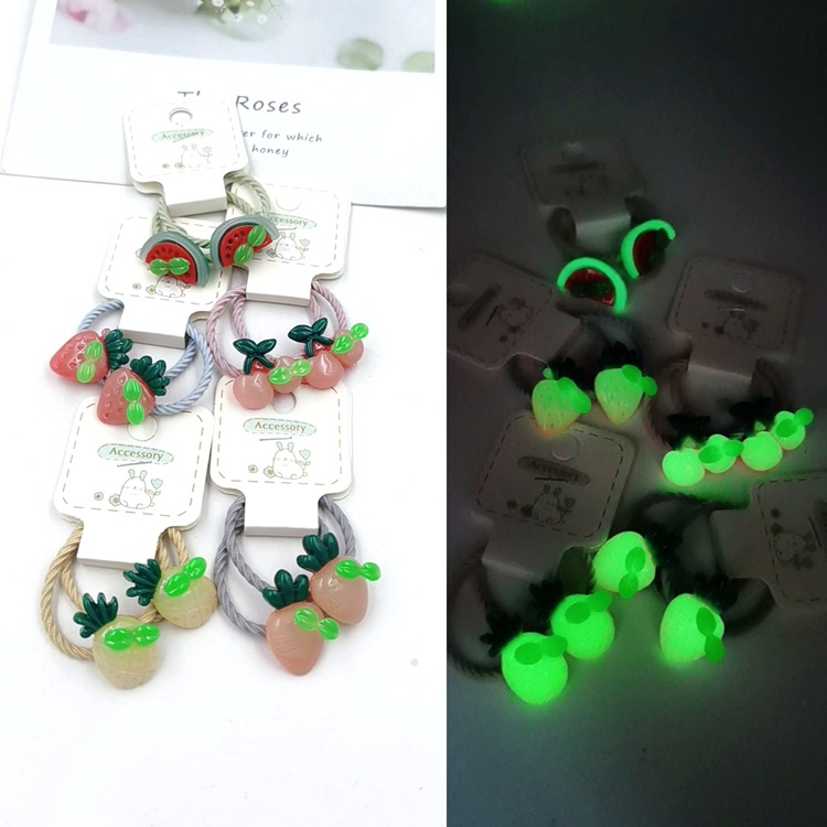 韩版高弹力儿童小发圈新款长豆芽夜光胡萝卜菠萝水果皮筋创意发饰