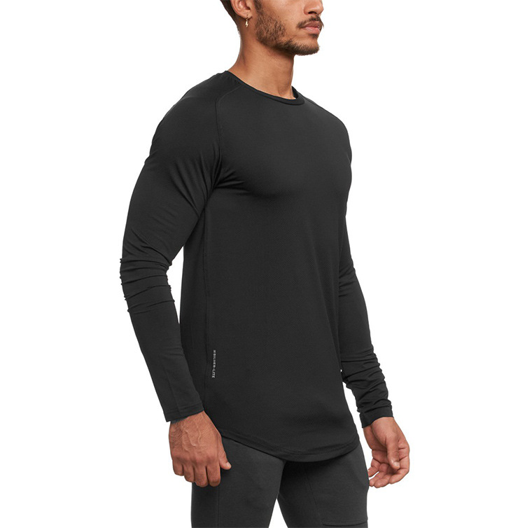 T-shirt da uomo a maniche lunghe primaverili e autunnali in maglia tinta unita con scollo tondo, maglietta sportiva da uomo ad asciugatura rapida_voghion.com