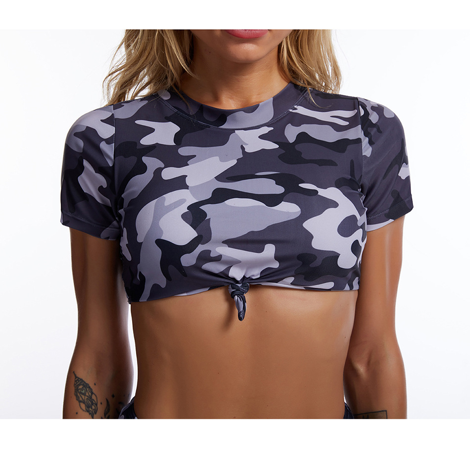 Camouflage vest-style split ladies swimsuit boxer shorts new bikini mid-waist swimsuit dark gray blue NSHL3980