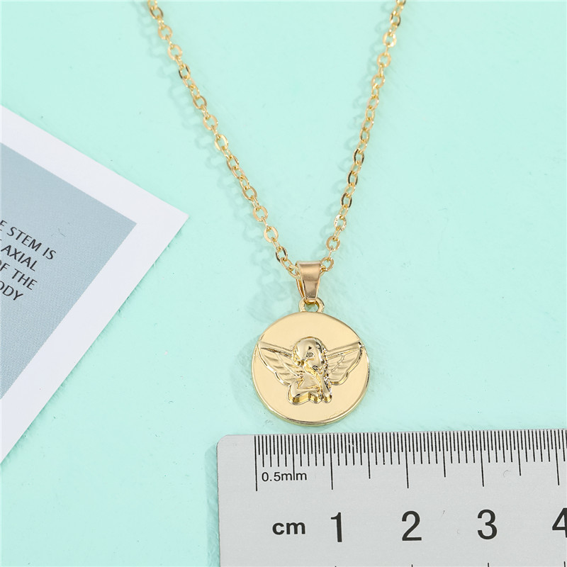 Korea Creative Cute Alloy Round Carved Angel Pendant Necklace display picture 2