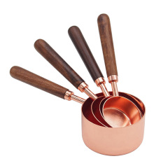 Factory Kitchen Baking Measuring Cups and Spoons 4-Piece Set, Thick Copper-Coated Measuring Spoons and Mixing Spoons with Wooden Handles, Amazon
