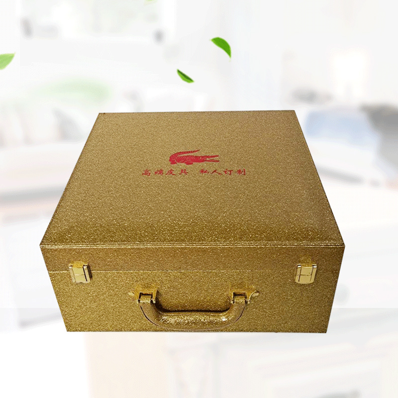 现货鳄鱼皮具中包盒金色翻盖礼品盒茶具盒西装盒高端大皮盒