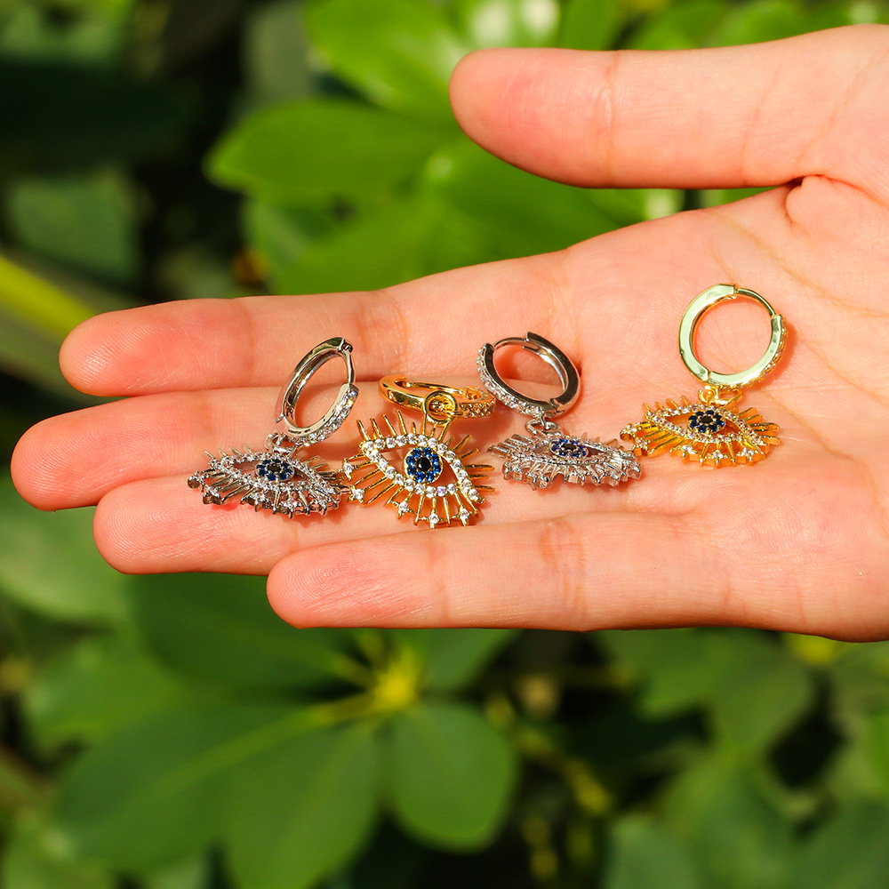4g Weight Zircon Inlay Material Earrings Classification Housewarming, Anniversary, Business, Wedding, Travel, Birthday, Festival Occasion Fashion Lucky Eye Copper Earrings