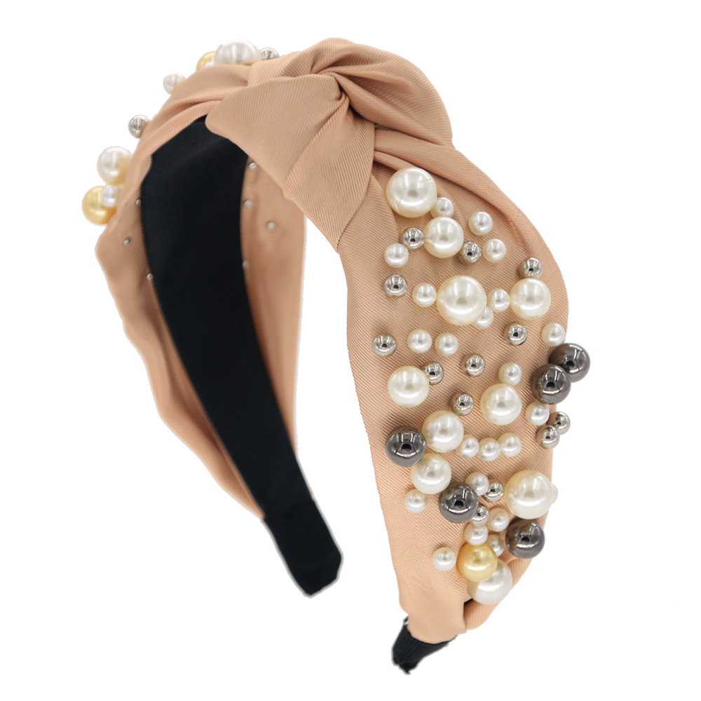 Fashion Pearl Wide Version Headband Six-color Knotted  Headband  Wholesale display picture 1