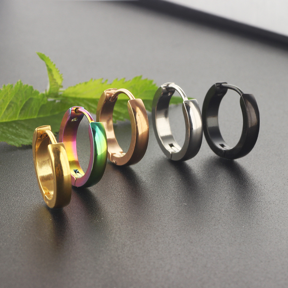 Men's Rose Gold Titanium Steel Floral Stud Earrings Single Ear CZ Piercing Jewelry detail image 9
