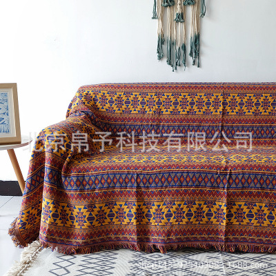 外贸亚马逊速卖通毯子波西米亚棉麻风线毯加厚全盖沙发巾粗纺盖布|ru