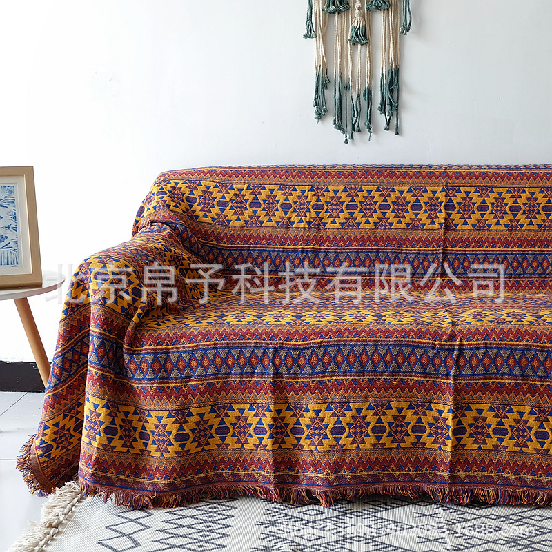 外贸亚马逊速卖通毯子波西米亚棉麻风线毯加厚全盖沙发巾粗纺盖布|ru