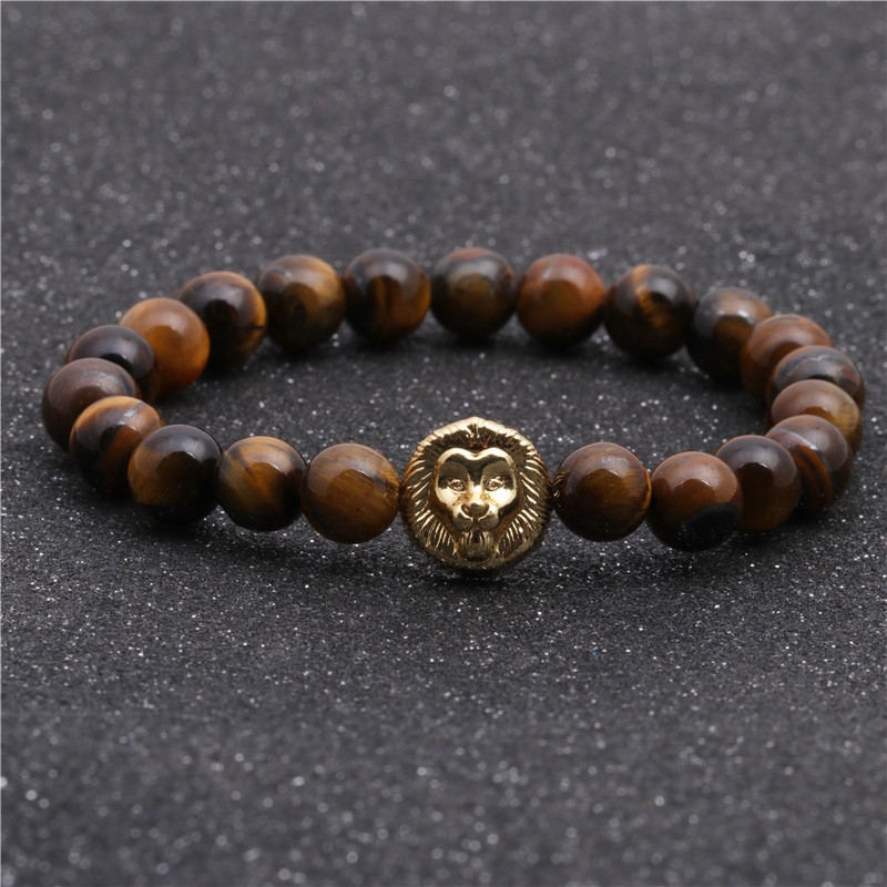Fashion Tiger Eye Beaded DIY Lion Head Bracelet White Turquoise Lion Head Bracelet