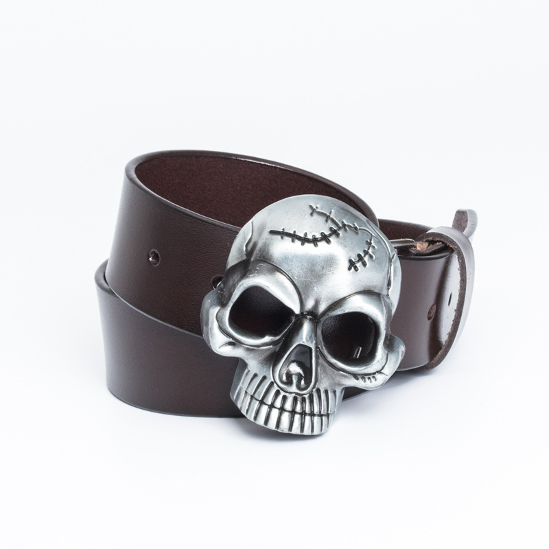 2023 New Hot Selling Casual Trend Skull Head Button Pant Belt Retro Fashion Genuine Leather Belt Men's Quality Cowhide Belt_voghion.com