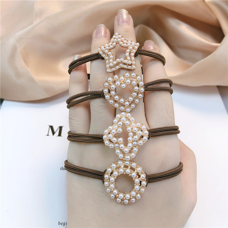 the republic of korea ins Simplicity love Clover Five-pointed star Metal Hairdressing High elasticity Hair rope Hairpin Tousheng Headdress