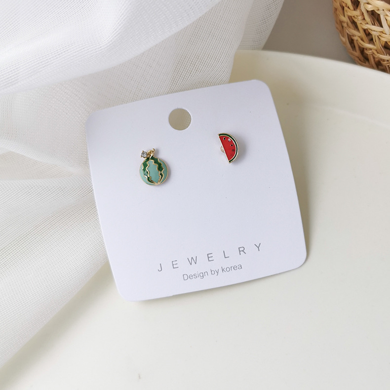 Summer Fashion Fruit Earrings Asymmetric Mini Cactus Mangosteen Watermelon Earrings Wholesale Nihaojewelry display picture 1