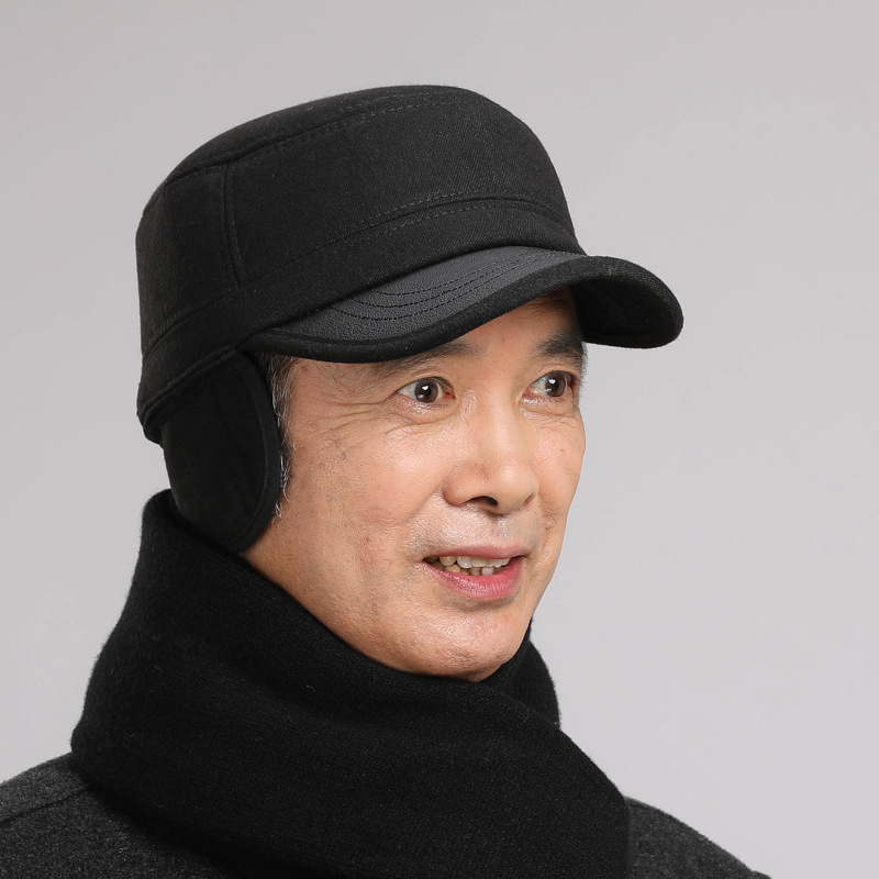 Cappelli da uomo di mezza età in inverno, papà piatto con protezione per le orecchie, anziani per il calore autunnale e invernale, nonno vecchio_voghion.com