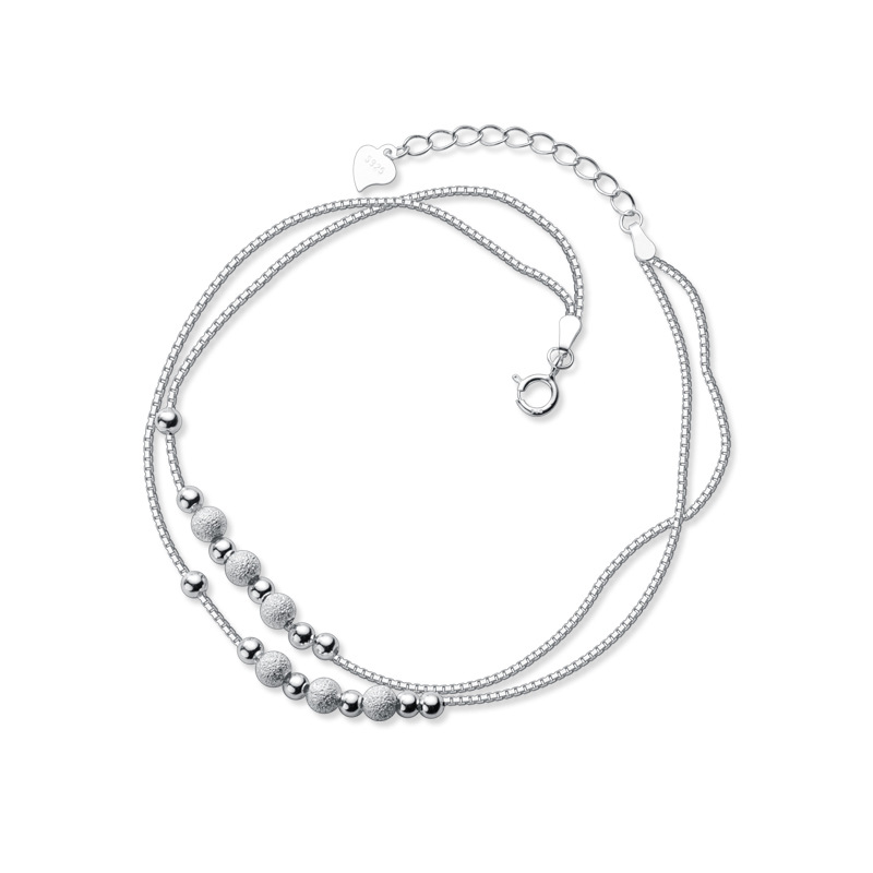 Eloch s925 plata coreana simple esmerizado pulsera de tobillas femenina doble capa de plata frijoles pie artístico joyas S3784
