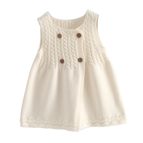 European and American-style knitted sleeveless vests and sweaters for kids—medium-to-long length girls' dresses available wholesale for spring and autumn
