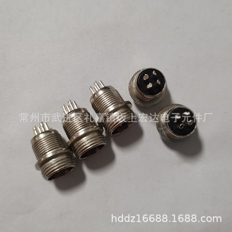 M12-4p四芯公航空头 GX12航空插头插座工业插头镀镍 锌合金