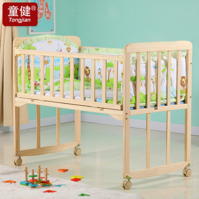 一件代发实木环保无漆婴儿床新生BB床变书桌童床摇篮床拼大床|ms