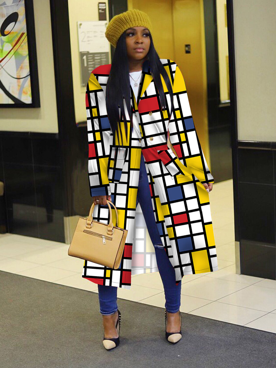 Women's Coat Autumn Winter Plaid Double Breasted Lapel Windbreaker_voghion.com