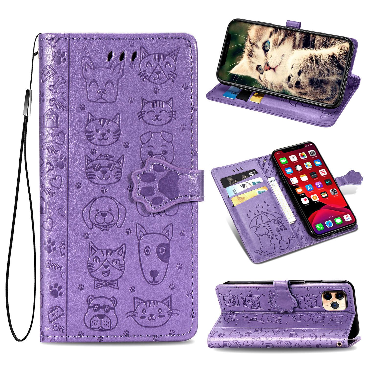 Embossed Leather Phone Case Wallet Card Holder For Iphone_voghion.com