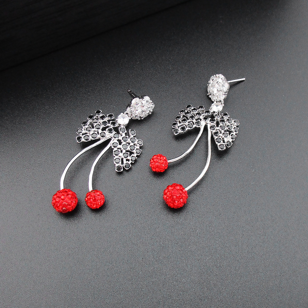 Red Cherry Bow Exaggerated Long Earrings display picture 4